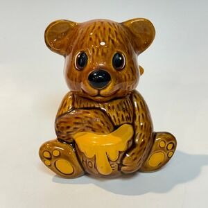 Vintage Ceramic Honey Bear Jar w Dipper Made in Taiwan A‎